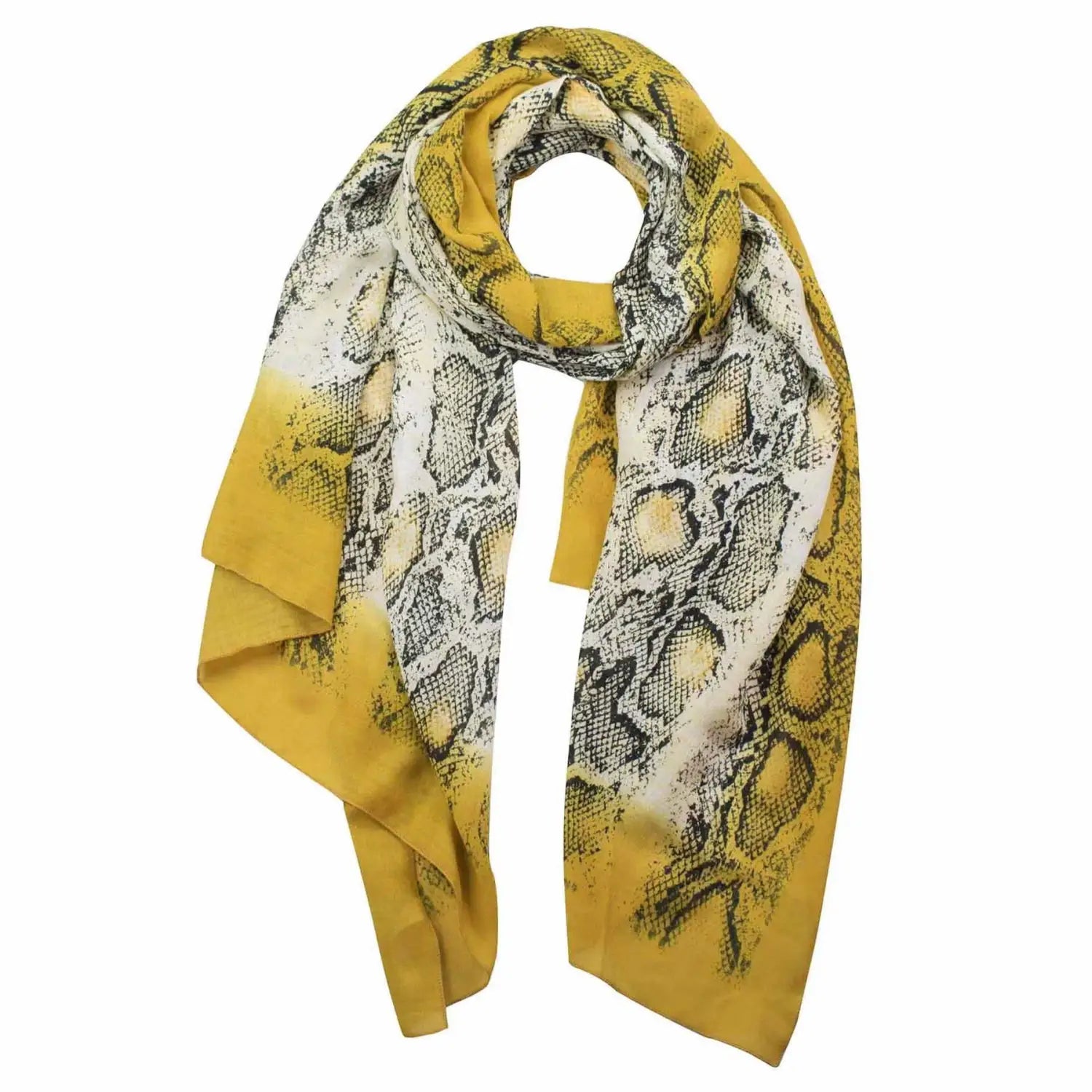 Yellow snakeskin print oversized scarf, perfect as a stylish snood or basic sense accessory