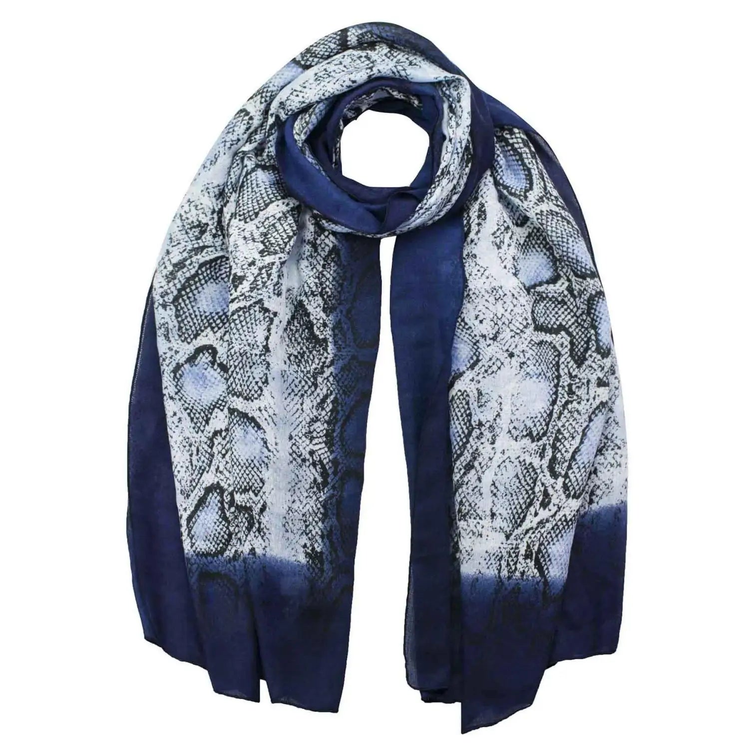 Super Soft Snake Skin Animal Ombre Neck Long Oversized Scarf with navy border design