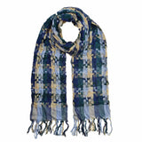 Super soft woven check scarf with blue and green pattern
