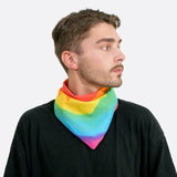 Man wearing Swirl Multicoloured Rainbow Print Square Bandana in 100% Cotton