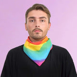 Swirl Multicoloured Rainbow Print Square Bandana in 100% Cotton featuring a man with rainbow scarf.