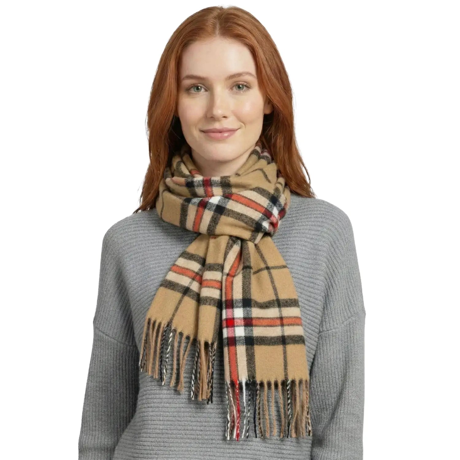 Tartan Winter Scarf – Soft & Warm with Cashmere Feel for Men & Women - Beige - Scarves