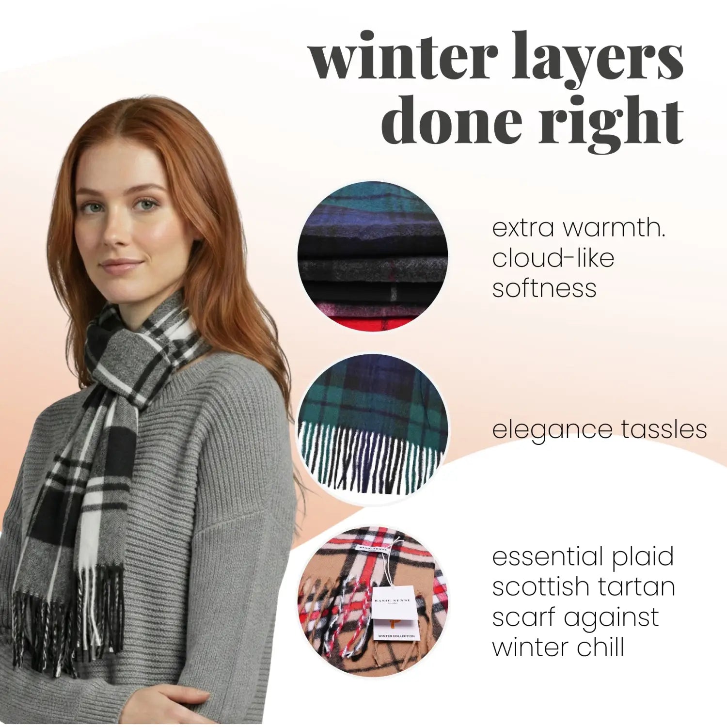 Tartan Winter Scarf – Soft & Warm with Cashmere Feel for Men & Women - Scarves