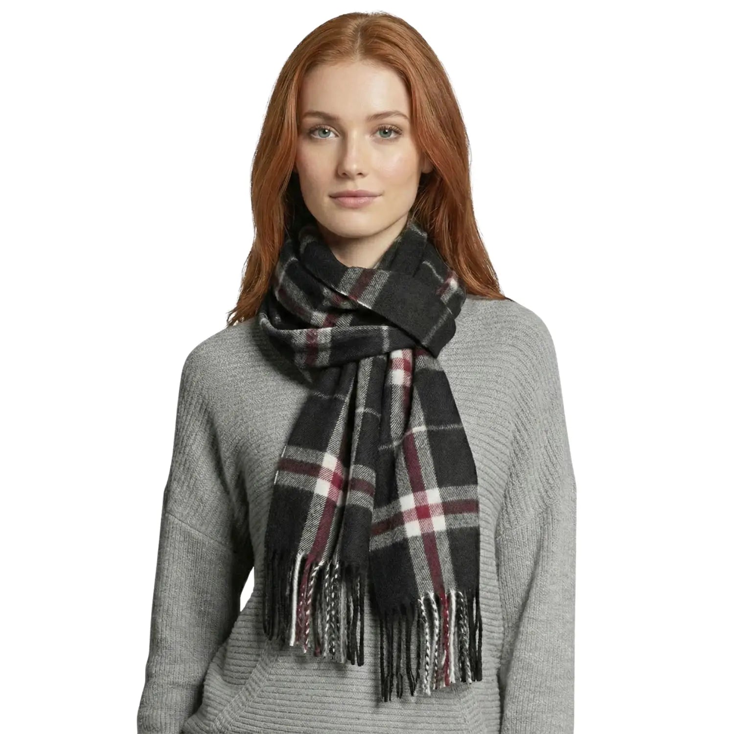 Tartan Winter Scarf – Soft & Warm with Cashmere Feel for Men & Women - Black - Scarves