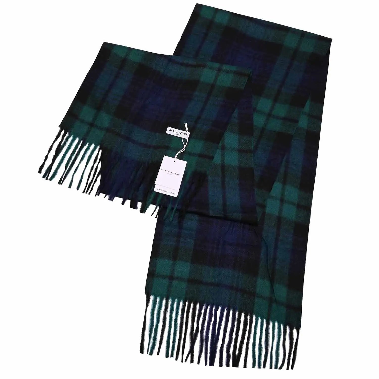 Plaid Tartan Winter Scarf with fringed ends and white tag, soft and warm cashmere feel