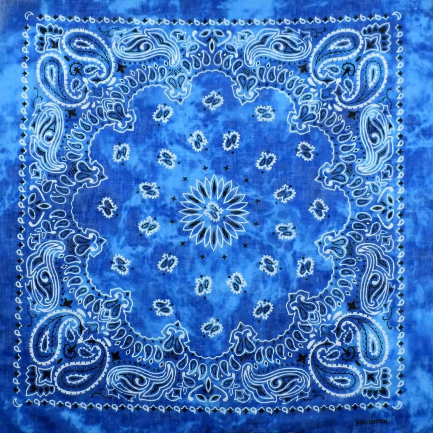 Blue tie dye paisley square bandana in 100% cotton