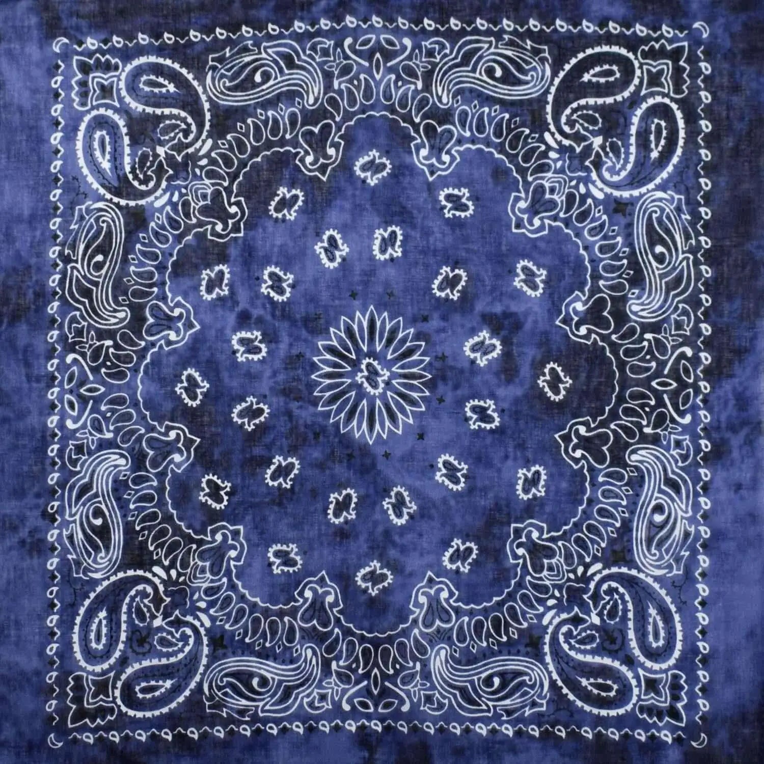 Blue tie dye paisley bandana in 100% cotton fabric