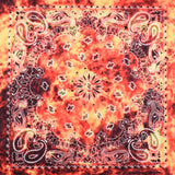 Tie Dye Paisley Print Square Bandana in 100% Cotton with red and yellow design.