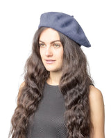 Fashionable woman in blue hat, Timeless French Wool Beret in Elegant Colours.
