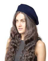 French wool beret on woman with long hair.