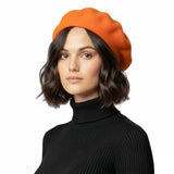 Timeless French Wool Beret in Elegant Colours - Orange - Hats