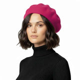 Timeless French Wool Beret in Elegant Colours - Raspberry - Hats
