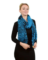 Two Tone Textured Bubble Look Scarf - Woman wearing blue scarf