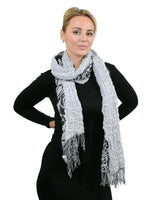 Woman wearing white scarf, Two Tone Textured Bubble Look Scarf