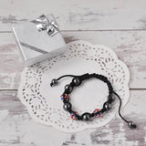 Union Jack adjustable charm bracelet with black, red, white and blue beads