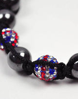 Union Jack adjustable charm bracelet with red, white and blue beads