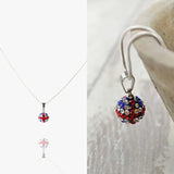 Union Jack Crystal Ball Pendant Necklace with Red, White and Blue Flower Design