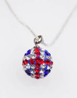 Union Jack Crystal Ball Pendant Necklace with Red, White, and Blue Design