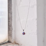 Union Jack crystal ball pendant necklace with glass bead hanging from back