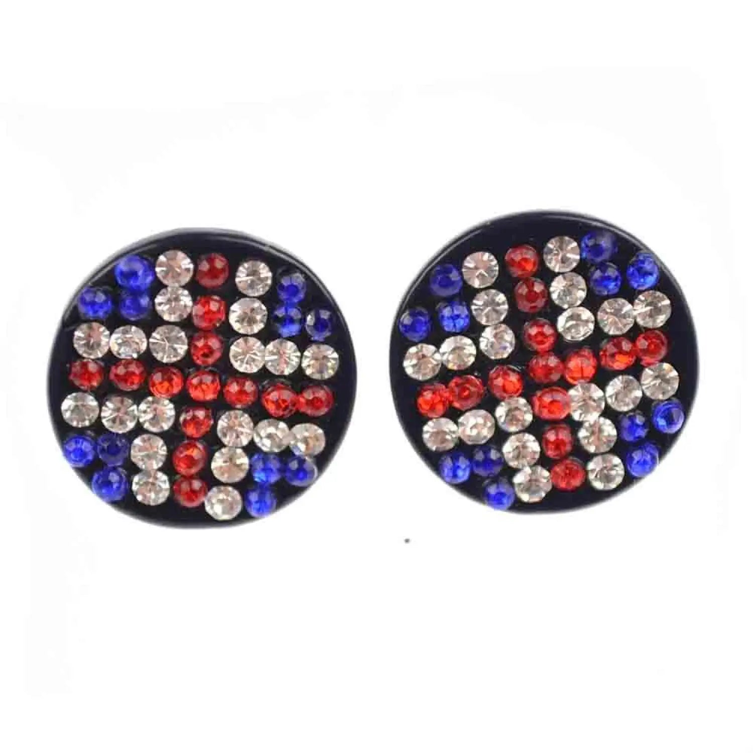 Union Jack Diamante Circle Stud Earrings with red, white and blue rhinestones