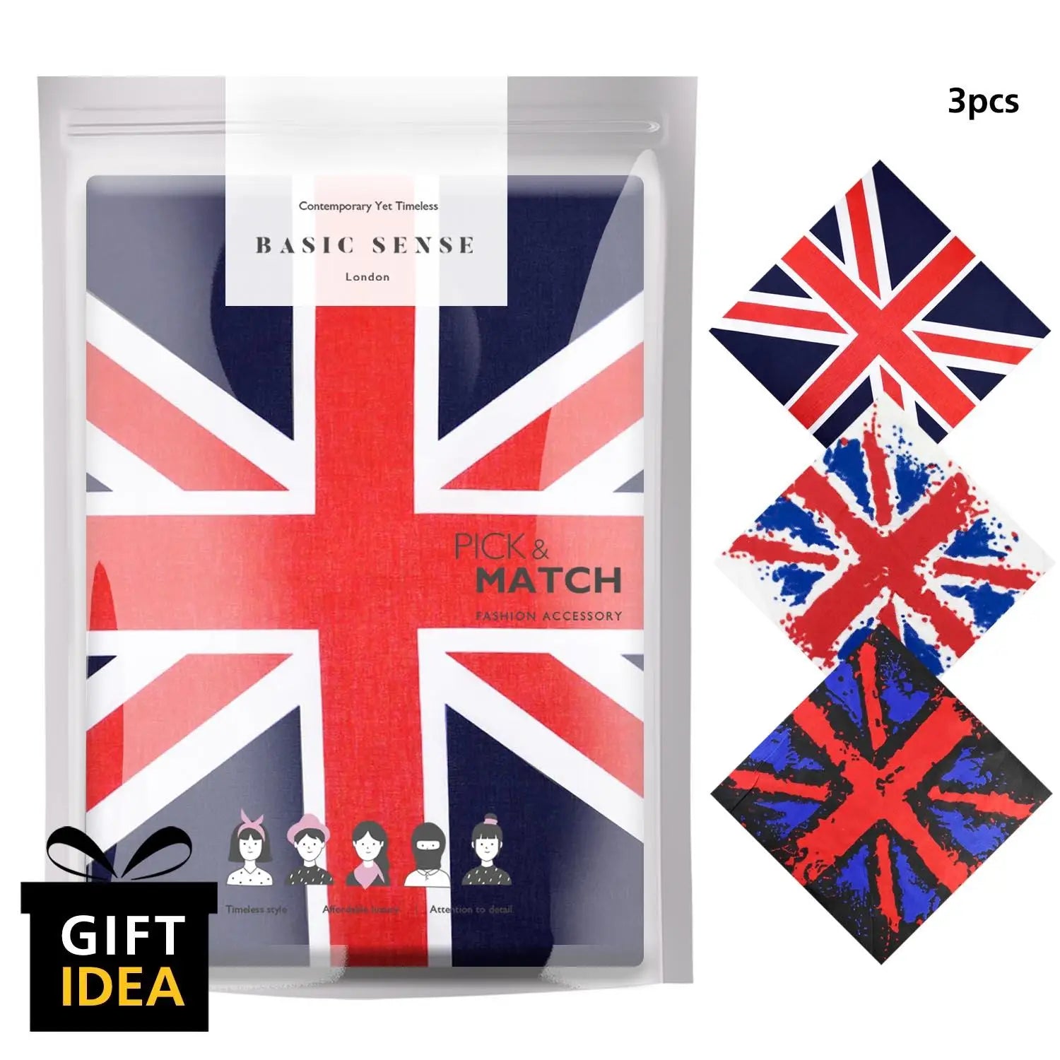 Union Jack flag gift box with scissors, product name Union Jack Flag Cotton Bandana Variety