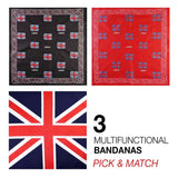 5 multi bandana bandanas with British flag design from Union Jack Flag Cotton Bandana Variety.