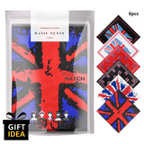Union Jack Flag Cotton Bandana Variety featuring 6 pack of British flag face masks.