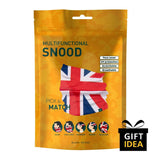 Close up of Union Jack Multifunctional Snood with flag on bag