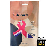 Product image featuring BasicSense Union Jack silk scarf in the iconic British flag design, elegantly packaged in branded Basic Sense resealable packaging