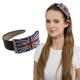 Woman wearing Union Jack Rhinestone Alice Headband