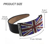 British flag leather bracelet displayed in Union Jack Rhinestone Alice Headband.