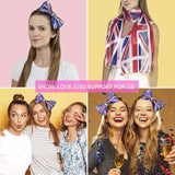 Two pack of Union Jack sequin bow headbands, styled for how to wear a headband tutorial