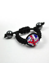Union Jack Shamballa Beaded Bracelet Ring set with red, white and blue beads