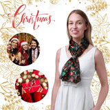 Smiling woman in Christmas satin scarf from Scarf & Holder set