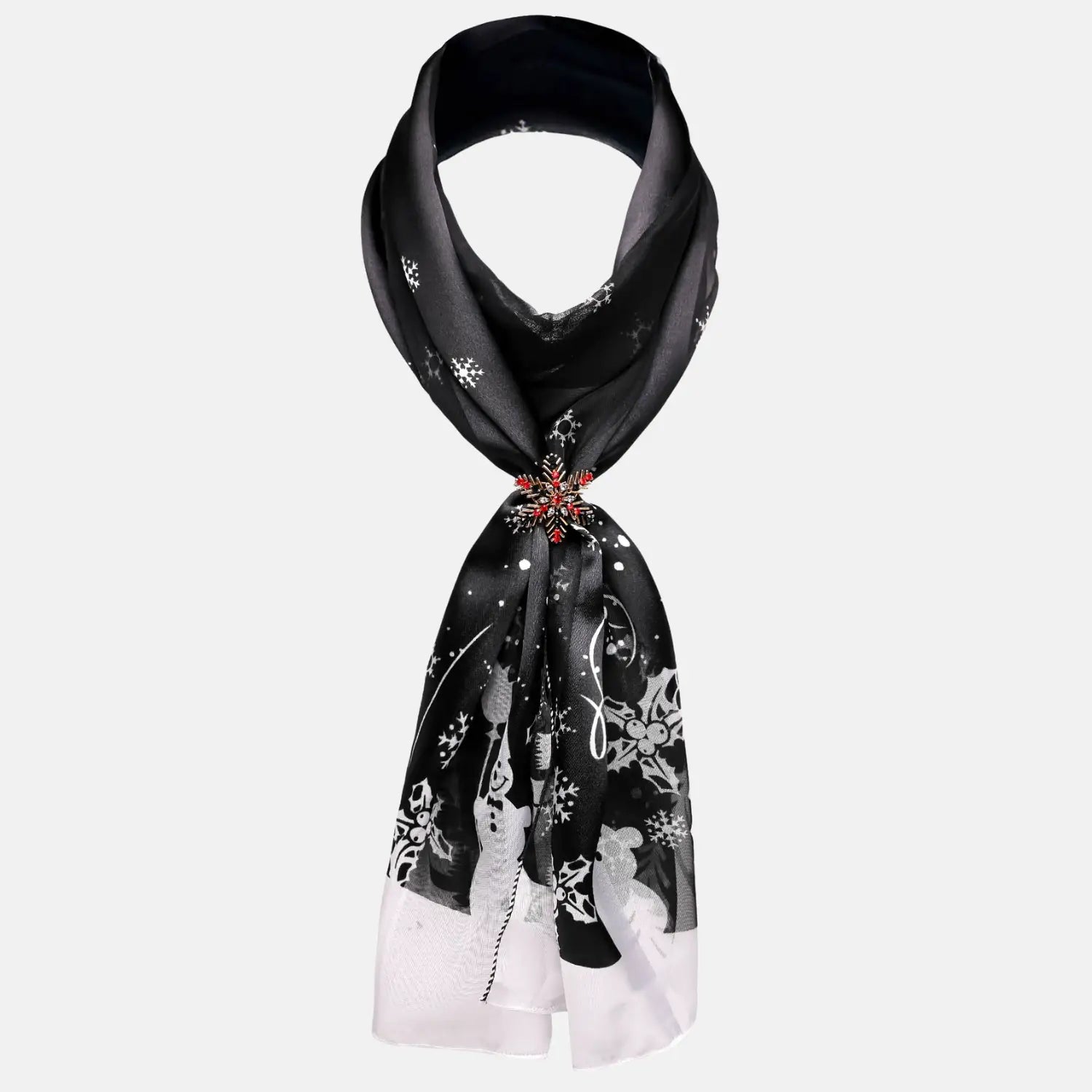 Black and white floral satin scarf from Unisex Christmas Snowman Satin Scarf & Holder Set