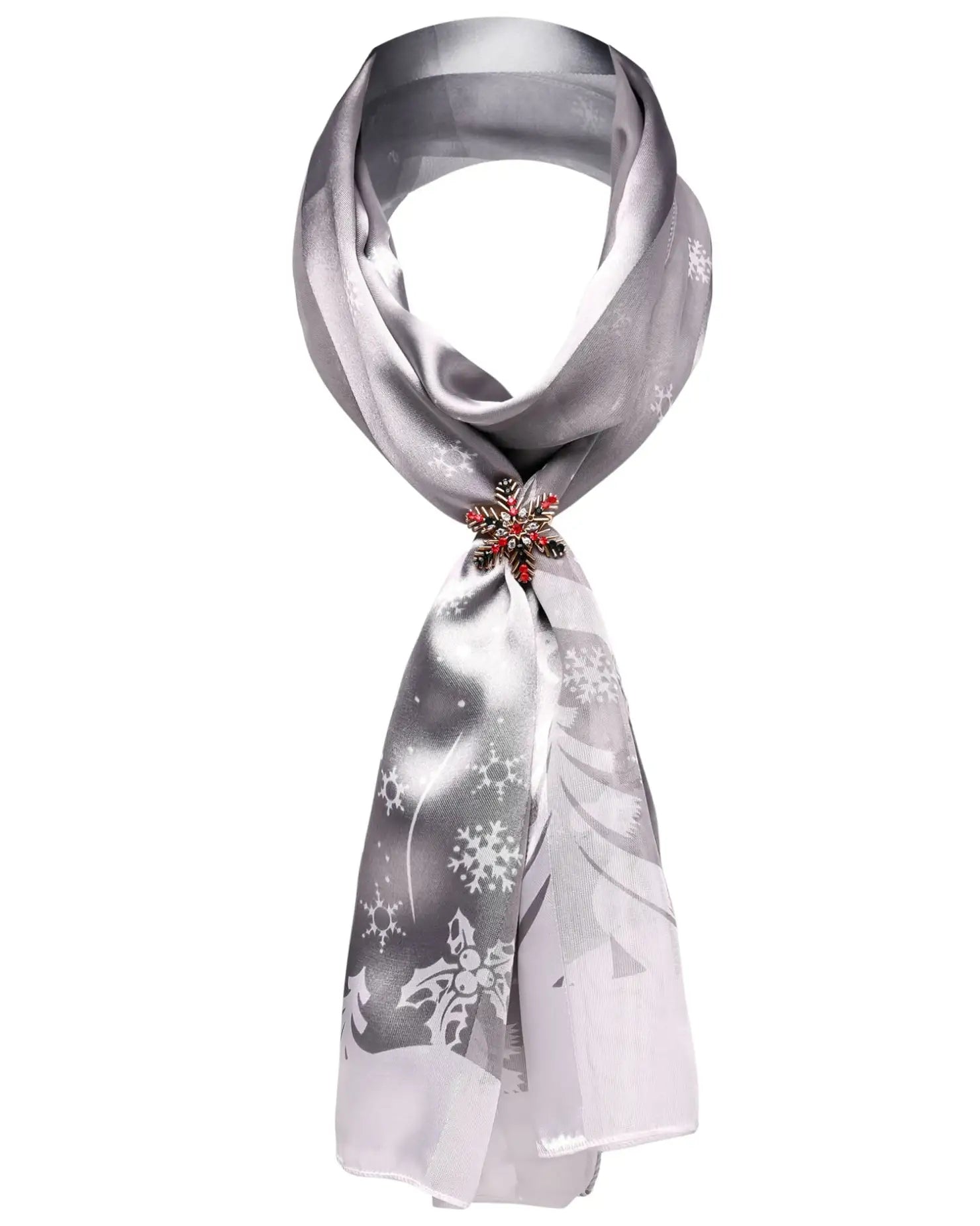 Christmas snowman satin scarf with white and silver design