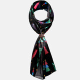 Black satin scarf with colorful flowers and leaves - Unisex Christmas Tree Satin Scarf & Holder Set