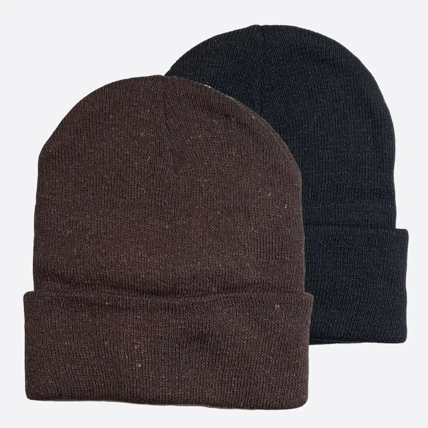 Unisex Cotton Blend Beanie Hats, 2pcs: Black and brown beanies