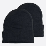 Unisex cotton blend beanie hats in black, 2pcs on white background.