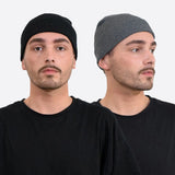 Two men wearing unisex cotton blend beanie hats