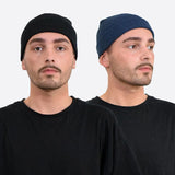 Unisex Cotton Blend Beanie Hats, 2pcs - Two men wearing beanies