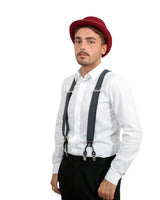 Wool felt bowler hat with suspenders worn by man