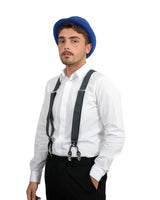 Unisex man in white shirt wearing wool felt bowler hat
