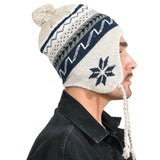 Unisex Peruvian Winter Hat with Pom - Snowflake Pattern