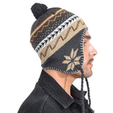 Unisex Peruvian Winter Hat with Pom, Snowflake Pattern
