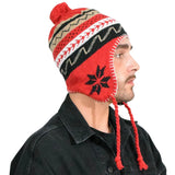 Unisex Peruvian Winter Hats - Snowflake Pattern, Fleece Lined: man in red and black knit hat