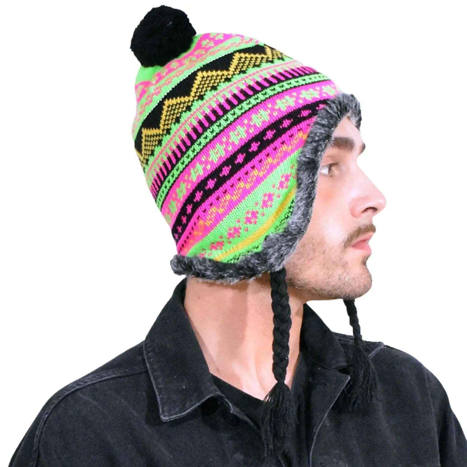 Unisex Peruvian Winter Hat with Pom and Snowflake Pattern