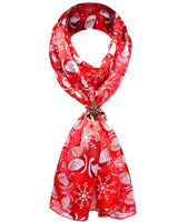 Red Santa Claus satin scarf with white and red snowflakesdisplayed in holder set