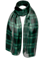 Unisex Scottish Check Wrap Scarf with Satin Stripe - Soft, Silky, Versatile in green and black plaid