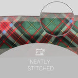 Scottish check plaid wrap scarf with circle accent.